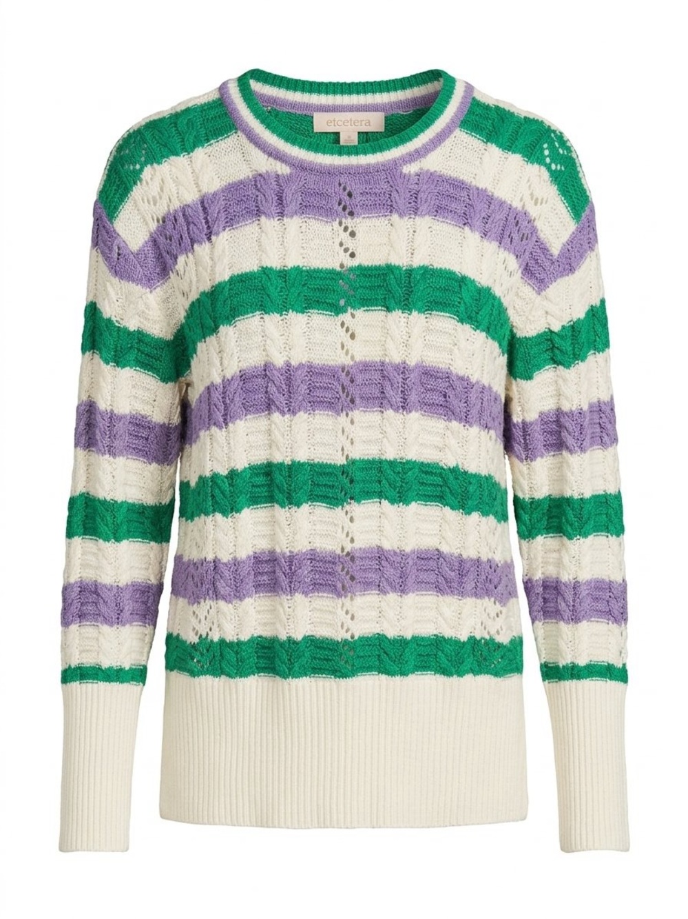 Etcetera /Cream, Green & Lavender Open-Knit Sweater/ Arbor/ NWT / M /Ptp-21”